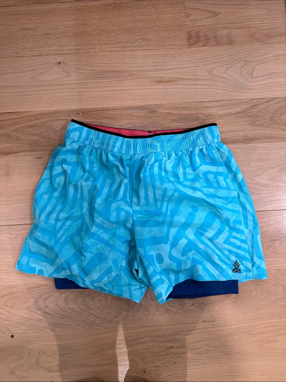 chubbies Aqua Patterned Kids Swim Trunks with Navy Liner